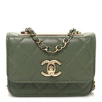 Lambskin Quilted Trendy CC Card Holder On Chain Green
