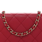 Lambskin Quilted Wallet On Chain WOC Dark Pink