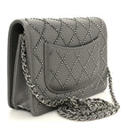 Lambskin Crystal Quilted Wallet On Chain WOC Grey