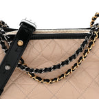 Aged Calfskin Quilted Small Gabrielle Hobo Beige Black