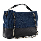 Tweed Shiny Lambskin Quilted Coco Base Small Shopping Bag Dark Blue