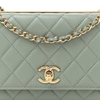Lambskin Quilted Trendy CC Wallet On Chain WOC Grey