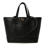 Textured Dollar Calfskin Small Ophidia Shoulder Tote Bag Black