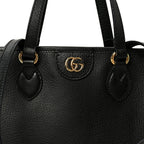 Textured Dollar Calfskin Small Ophidia Shoulder Tote Bag Black