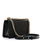 Calfskin Braided Medium Boy Flap Black