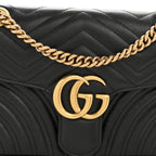 Calfskin Matelasse Small GG Marmont Shoulder Bag Black