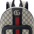 GG Supreme Monogram Textured Dollar Calfskin Web Small Ophidia Day Backpack Beige Blue Black