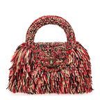 Raffia Fringe Nano Kelly Shopper Red Beige Black