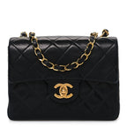 Lambskin Quilted Mini Square Flap Black
