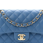Caviar Quilted Small Double Flap Blue