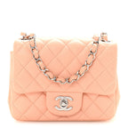Lambskin Quilted Mini Square Flap Light Pink