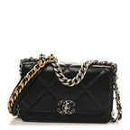 Lambskin Quilted Chanel 19 Wallet On Chain WOC Black
