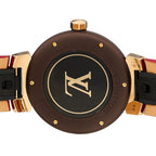 Stainless Steel 18K Rose Gold Monogram 34mm Tambour Quartz Watch Brown