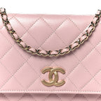 Caviar Quilted Studded CC Wallet on Chain WOC Light Pink