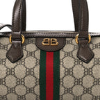 X BALENCIAGA BB Supreme Monogram Web Small Ophidia Boston Bag Beige New Acero