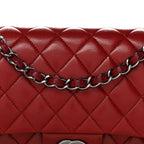 Lambskin Quilted Medium Double Flap Red