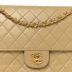 Lambskin Quilted Medium Double Flap Beige
