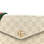 GG Supreme Monogram Textured Dollar Calfskin Web Mini Ophidia Envelope Shoulder Bag Beige Mystic White Oatmeal