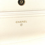 Shiny Caviar Quilted Flap Charm Wallet On Chain WOC White