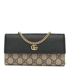 Dollar Calfskin GG Supreme Monogram Petite GG Marmont Wallet Chain Bag Black Beige Ebony
