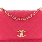 Lambskin Quilted Trendy CC Wallet On Chain WOC Dark Pink