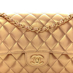 Metallic Lambskin Quilted Medium Double Flap Golden