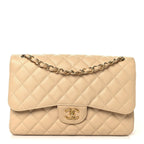 Caviar Quilted Jumbo Double Flap Beige Clair