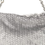 Metallic Nappa Calfskin Fringed Medium Chain Flamenco Knot Purse Silver
