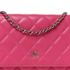 Lambskin Quilted Wallet On Chain WOC Dark Pink