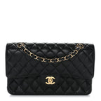 Caviar Quilted Medium Double Flap Black
