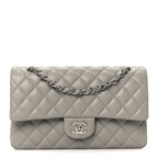 Lambskin Quilted Medium Double Flap Grey
