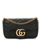 Calfskin Matelasse Super Mini GG Marmont Shoulder Bag Black