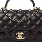 Lambskin Quilted Mini Top Handle Rectangular Flap Dark Purple