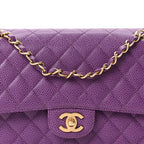 Caviar Quilted Medium Double Flap Purple