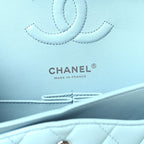 Lambskin Quilted Medium Double Flap Light Blue