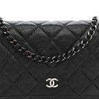 Crumpled Calfskin Quilted Wallet On Chain WOC So Black