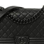 Calfskin Quilted Medium Boy Flap So Black