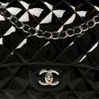 Patent Quilted Jumbo Double Flap Black