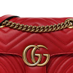 Calfskin Matelasse Mini GG Marmont Shoulder Bag Hibiscus Red