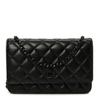 Pearly Lambskin Quilted Wallet On Chain WOC So Black