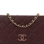 Shiny Caviar Quilted Strass Wallet On Chain WOC Bordeaux