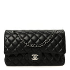 Lambskin Quilted Medium Double Flap Black