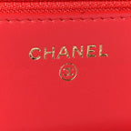 Lambskin Quilted CC Pearl Crush Wallet on Chain WOC Red
