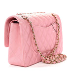 Iridescent Caviar Quilted Medium Double Flap Rose Pink