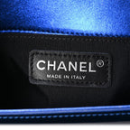 Metallic Patent Calfskin Quilted Small Boy Flap Blue