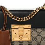 GG Supreme Monogram Calfskin Small Padlock Shoulder Bag Beige Black Cuir