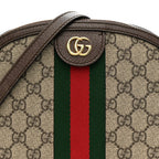 GG Supreme Monogram Textured Dollar Calfskin Web Small Ophidia Dome Shoulder Bag Beige Ebony New Acero