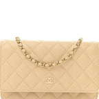 Caviar Quilted Wallet on Chain WOC Beige