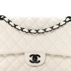 Crumpled Calfskin Quilted Medium Double Flap White