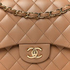 Lambskin Quilted Jumbo Double Flap Dark Beige
